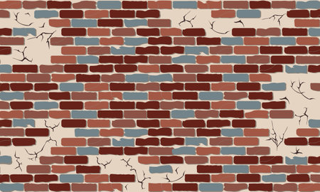 Brick wall cracked colorful surface vector background. broken brick wall pattern on cream color backdropのイラスト素材