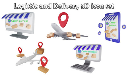 Logistic and delivery clipart element ,3D render logistic concept isolated on white background icon set No.7の写真素材