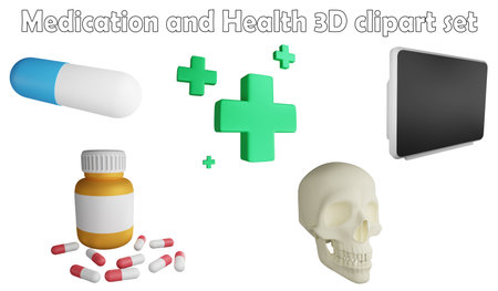 Medication and health clipart element ,3D render medication concept isolated on white background iconの写真素材
