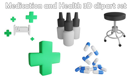 Medication and health clipart element ,3D render medication concept isolated on white background iconの写真素材