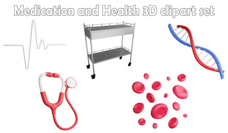 Medication and health clipart element ,3D render medication concept isolated on white backgroundの写真素材