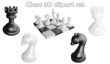 Chess clipart element ,3D render chess concept isolated on white background icon setの写真素材