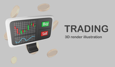 Trading banner and copy space on grey background , 3D render investment and trading illustration conceptの写真素材