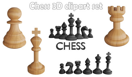 Chess clipart element ,3D render chess concept isolated on white background iconの写真素材