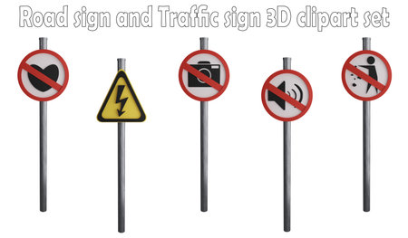 Road sign and traffic sign clipart element ,3D render road sign concept isolated on white background iconの写真素材