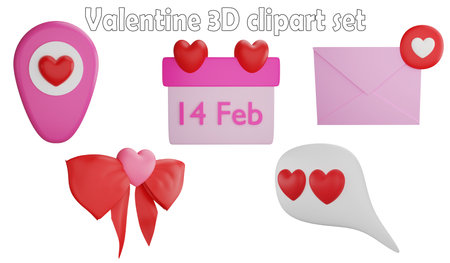 Valentine clipart element ,3D render Valentine concept isolated on white background iconの写真素材