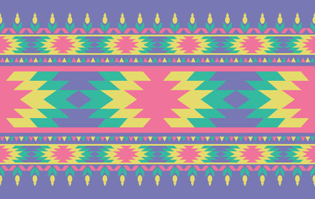Geometric floral ethnic pastel colors seamless pattern. traditional ethnic style vector pattern, Designed for background ,wallpaper ,carpet ,clothing ,weaving ,printed pattern ,fabのイラスト素材