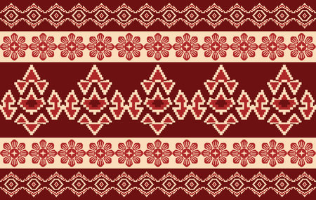 Geometric floral ethnic fabric seamless pattern colorful. traditional ethnic textile printed vector...