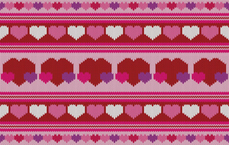 Knitted pattern seamless fabric Valentine day. traditional knitted pattern vector triple heart. Designed for valentine ,background ,wallpaper ,clothing ,knitted pattern ,fabricのイラスト素材