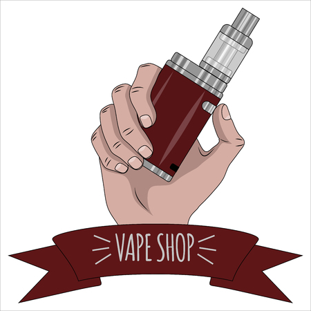 Hand with a vape on a white background and ribbon.のイラスト素材