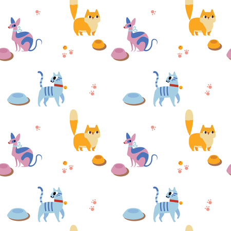 Unusual seamless pattern with cute cartoon cats. Good for wallpaper, pattern fills, greeting cards, webpage backgrounds, wrapping paper and textile or baby fabric.のイラスト素材