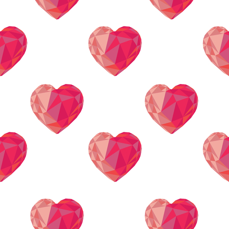 Low poly crystal bright pink hearts seamless pattern. Good for Valentine s day, gifts, packs, wallpaper, invitations.のイラスト素材