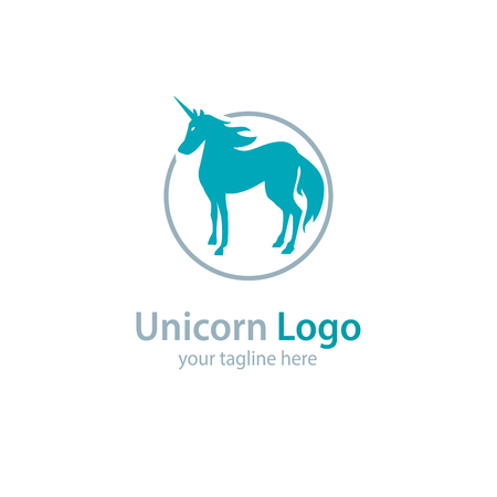Logo with a unicorn on a white background. Bright unicorn iconのイラスト素材