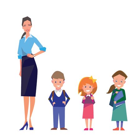 Teacher and students at school. Graphic simple styleのイラスト素材