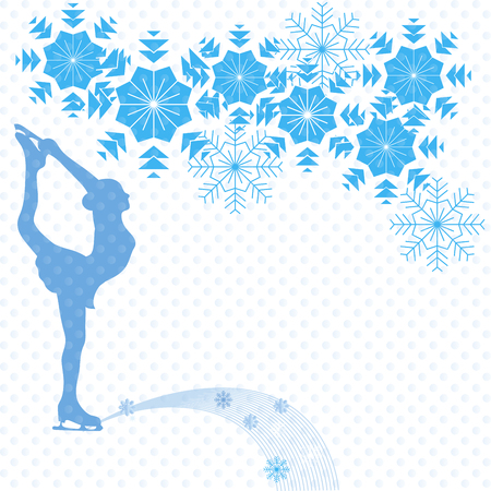 Ice skater on a white background and snowflakesのイラスト素材