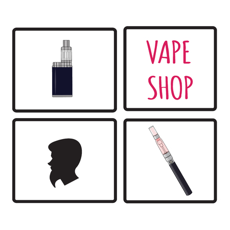 Set of vipe theme icons with electronic evaporators and inscriptionのイラスト素材