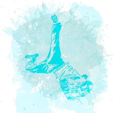 Break dance dancer on handcrafted splashes background, modern trend background. Good for flayer, web, banner, print, party invitation.のイラスト素材