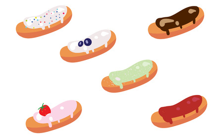 Set of appetizing glazed eclairs on a white background