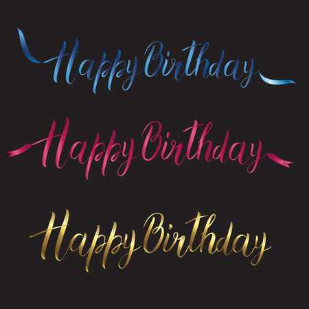 Postcard with the inscription Happy birthday in three different colors on a black backgroundのイラスト素材