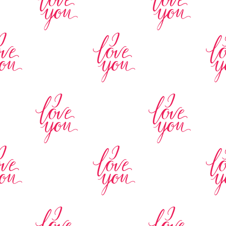 Seamless wallpaper romantic Valenine s day I love you vector lettering black and pinkのイラスト素材