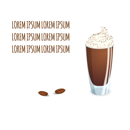 Transparent glass cup with coffee drink and beans on a white backgroundのイラスト素材