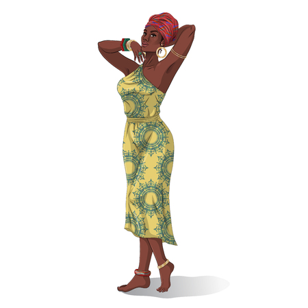 African beauty models isolated on white. Vector illustrationのイラスト素材