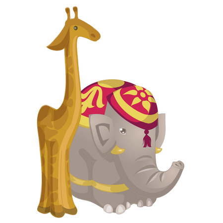 Toy figurines giraffe and elephant isolated on whiteのイラスト素材