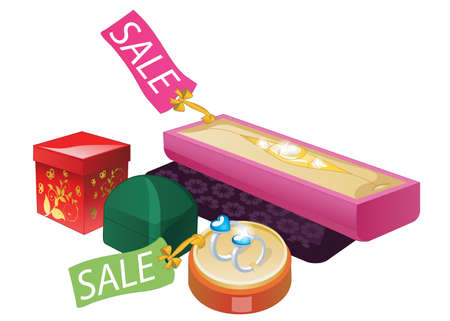 Jewelery boxes with Sale Label. Vector illustrationのイラスト素材
