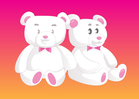 Two cute Teddy bears in love. Female and male. Vector illustration.のイラスト素材