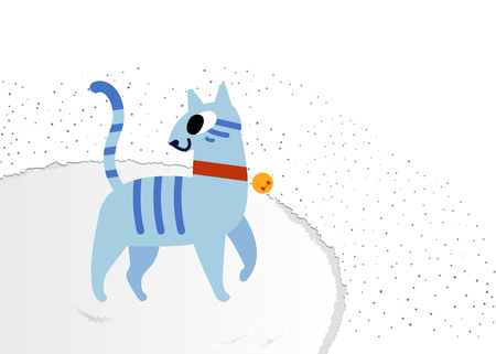 Illustration of Cute cat wearing a red collar with gold tagのイラスト素材