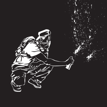 Graffiti guy makes street art on wallのイラスト素材