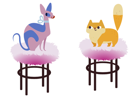 Two cats - Sphynx and Persian breed. Vector flat cartoon illustrationのイラスト素材