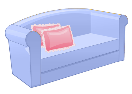 Blue sofa with pink pillow isolated on white background.のイラスト素材