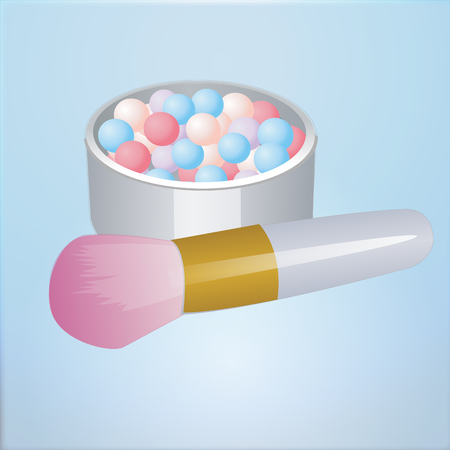 Realistic mockup open bronzing pearls box with makeup brush applicator.のイラスト素材