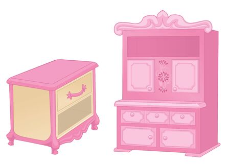 Curbstone and cupboard. Elegant furniture in rich pink colors isolated on white background. Vectorのイラスト素材