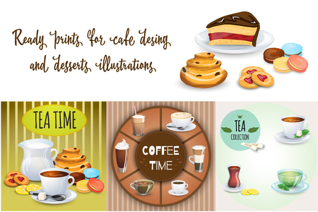 Set of Coffee drinks, sweets and bakery products. Some different illustrations. Vectorのイラスト素材