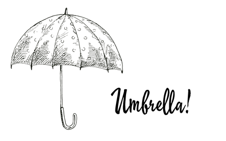 Opened umbrella in black outline . Vector illustrationのイラスト素材