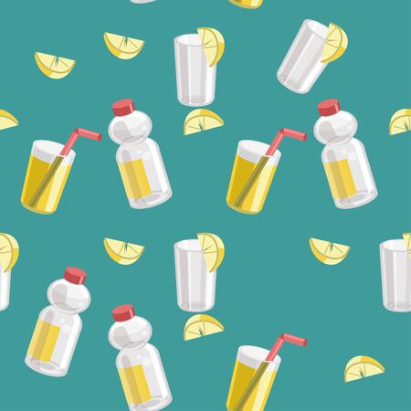 Lemon and lemonade seamless pattern, lemon background. Vector illustrationのイラスト素材