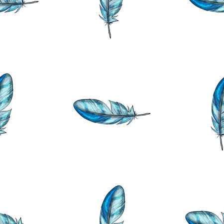 Vector seamless pattern with blue detailed bird feathers.のイラスト素材