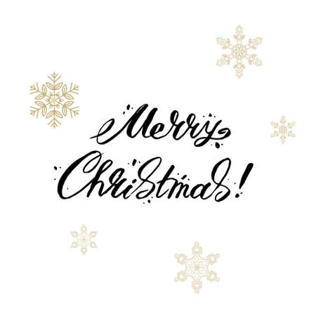 Merry Christmas lettering surrounded by snowflakes. Vector illustration.のイラスト素材