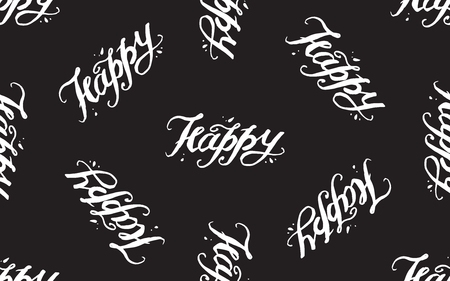 Happy - Lettering Pattern. Hand written Text made in Vector. Texture for cards, wrapping, textileのイラスト素材