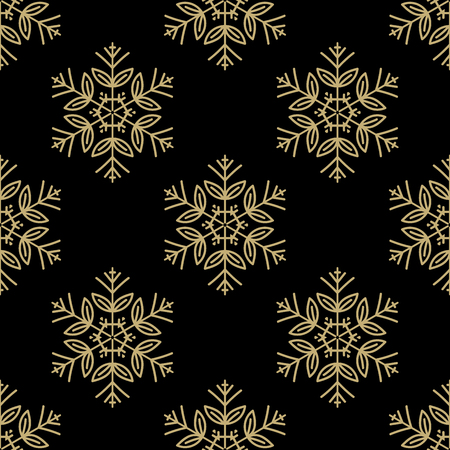 Christmas seamless pattern with golden snowflakes on black background. Vector illustrationのイラスト素材