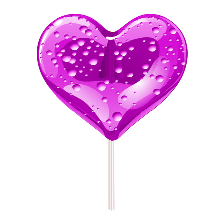 Purple lollipop in the shape of a heart. Design elements for Valentines day. Vector illustrationのイラスト素材