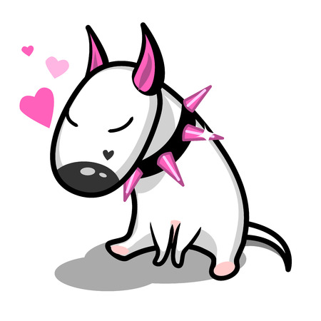 Cute vector cartoon dog. White bull terrier in love.のイラスト素材