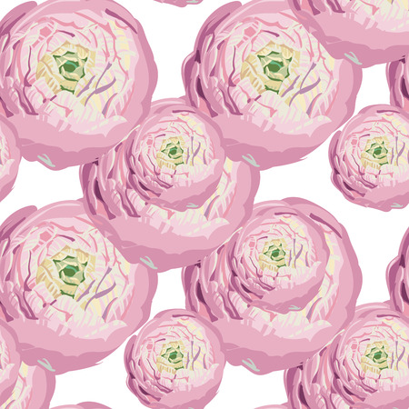 Seamless floral hand drawn pattern. Beautiful gentle pink peony buds on white. Botanical vector background for banner, card, invitation, textile, fabric and wrapping paperのイラスト素材