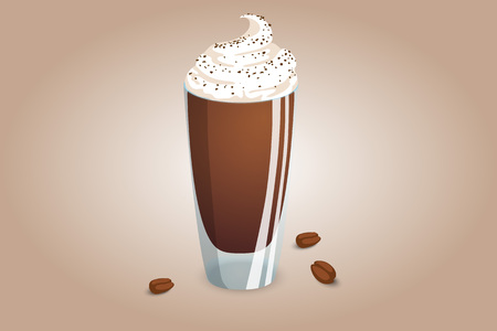 Delicious coffee drink in a transparent cup with milk foam. An invigorating beverage made of milk and coffee. Vector illustrationのイラスト素材