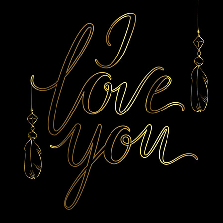 Vector greeting card. Golden I LOVE YOU inscription on a black background. Universal love postalのイラスト素材