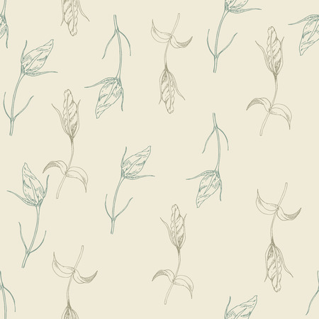 Pastel vector seamless pattern with hand drawn flower bud on the stemのイラスト素材
