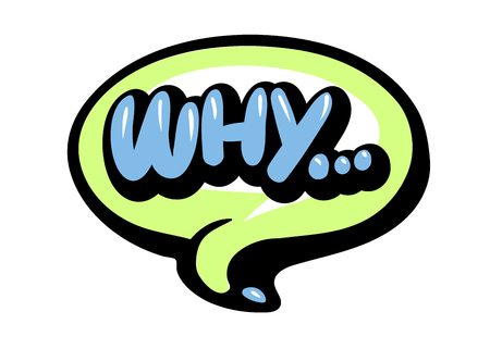 Bright vector WHY speech bubble. Colorful emotional icon isolated on white background. Comic and cartoon styleのイラスト素材