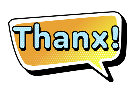 Bright vector Thanx speech bubble. Colorful emotional icon isolated on white background. Comic and cartoon styleのイラスト素材